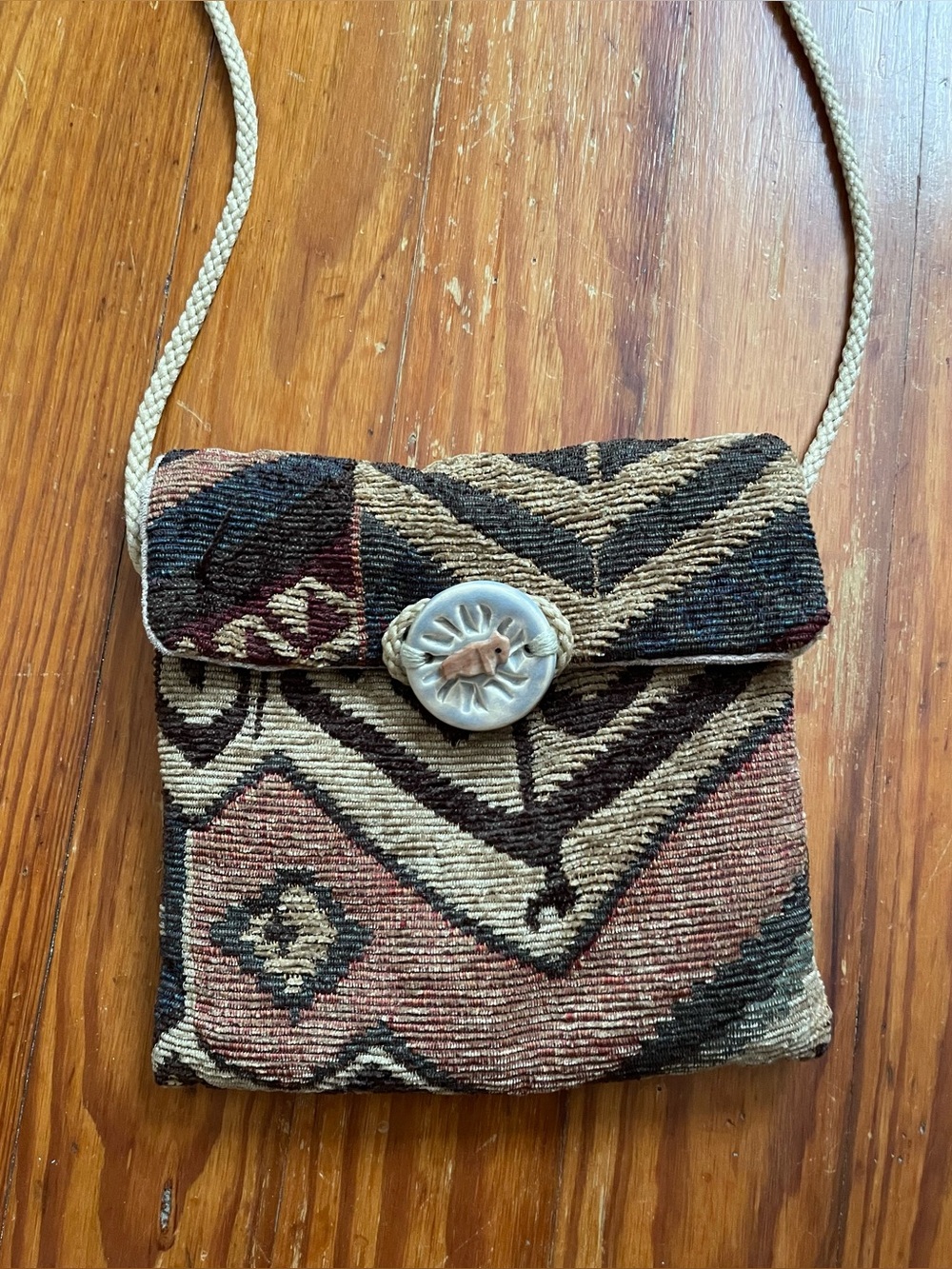Handmade Southwestern Tapestry Crossbody Bag with Ceramic Clasp